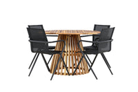 Lumpur eettafel rond ø110 - acacia / teaklook / +Alina eetstoel - zwart alu / zwart textilene
