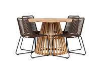 Lumpur eettafel rond ø110 - acacia / teaklook - Lindos eetstoel Aluminium - zwart