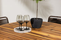 Lumpur eettafel rond ø110 - acacia / teaklook - Lindos eetstoel Aluminium - zwart