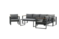 Texas hoekbank met salontafel - zwart / grijs / teak