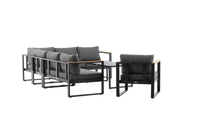 Texas hoekbank met salontafel - zwart / grijs / teak