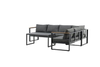 Texas hoekbank met salontafel - zwart / grijs / teak