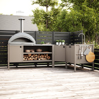 UMAMI buitenkeukenpakket, spoelmodule, hoekmodule, module 3, beige / roestvrij staal