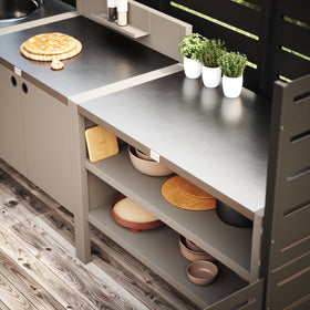 UMAMI buitenkeukenpakket, spoelmodule, module 1 en module 2, beige / roestvrij staal