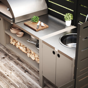 UMAMI buitenkeukenpakket, spoelmodule en module 3, beige / roestvrij staal