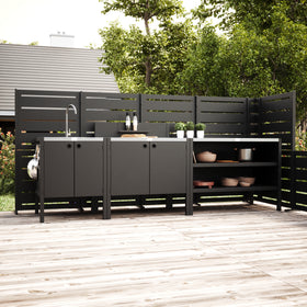 UMAMI buitenkeukenpakket, spoelmodule, module 1 en module 2, zwart / roestvrij staal