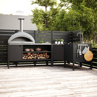 UMAMI buitenkeukenpakket, spoelmodule, hoekmodule, module 3, zwart / roestvrij staal