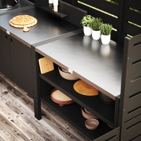 UMAMI buitenkeukenpakket, spoelmodule, module 1 en module 2, zwart / roestvrij staal