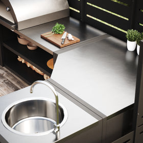 UMAMI buitenkeukenpakket, spoelmodule, hoekmodule, module 3, zwart / roestvrij staal