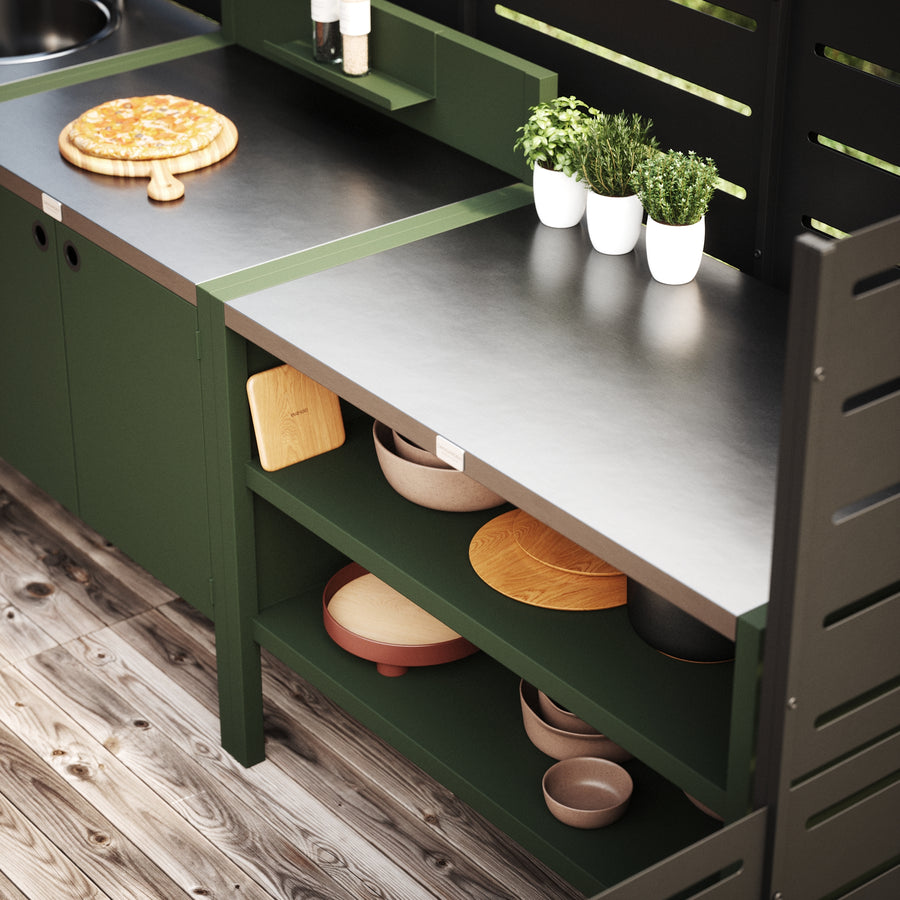 UMAMI buitenkeukenpakket, wasmodule, module 1 en module 2, groen/roestvrij