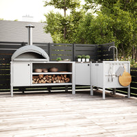 UMAMI buitenkeukenpakket, spoelmodule, hoekmodule, module 3, wit / roestvrij staal