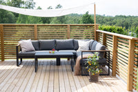 Texas hoekbank met salontafel - zwart / grijs / teak