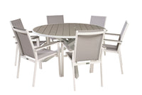 Parma eettafel ø140 - wit alu / grijs aintwood + Parma eetstoel