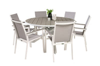 Parma eettafel ø140 - wit alu / grijs aintwood + Parma eetstoel