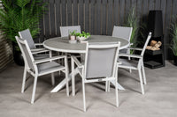 Parma eettafel ø140 - wit alu / grijs aintwood + Parma eetstoel