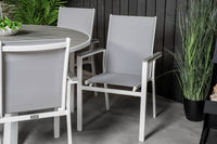 Parma eettafel ø140 - wit alu / grijs aintwood + Parma eetstoel