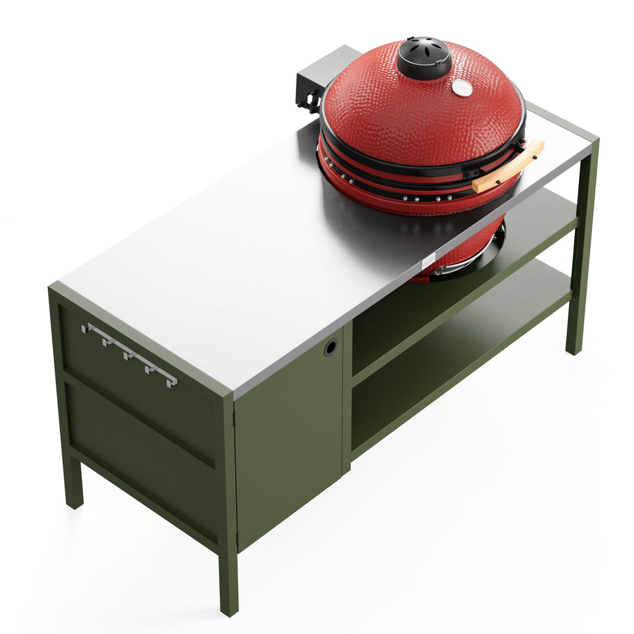 UMAMI Buitenkeuken Module 3 voor kamado + Kamado BONO Limited, groen / roestvrij staal / rood