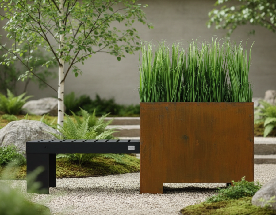 BOTANI bank en pot, zwart / corten