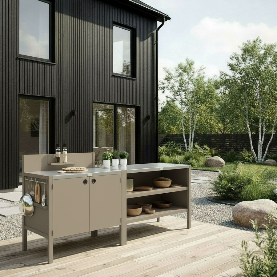 Specialprijs UMAMI buitenkeuken module 1 + 2 incl. hoes, beige / roestvrij staal