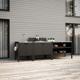 UMAMI buitenkeukenpakket, spoelmodule, module 1 en module 2, zwart / roestvrij staal