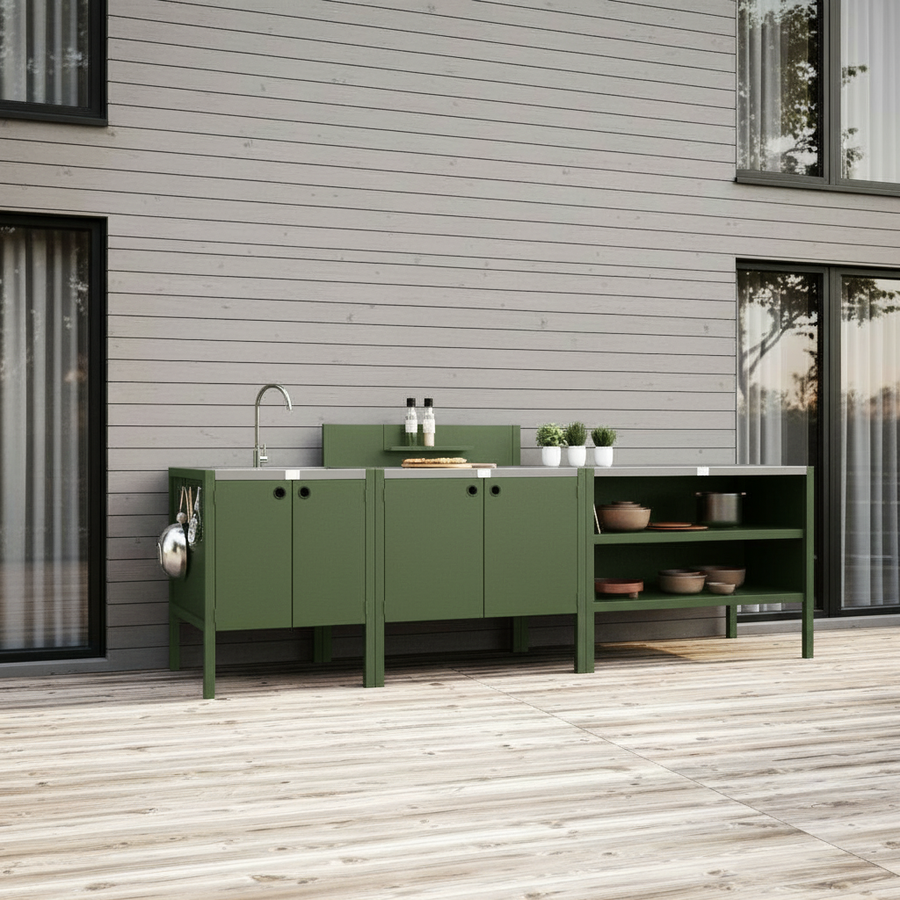 UMAMI buitenkeukenpakket, wasmodule, module 1 en module 2, groen/roestvrij