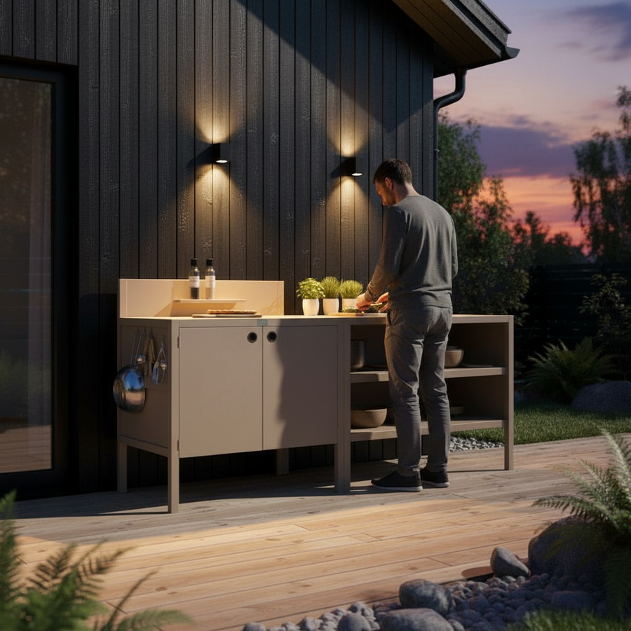 Speciale prijs UMAMI buitenkeuken module 1 + 2 inclusief hoes, beige