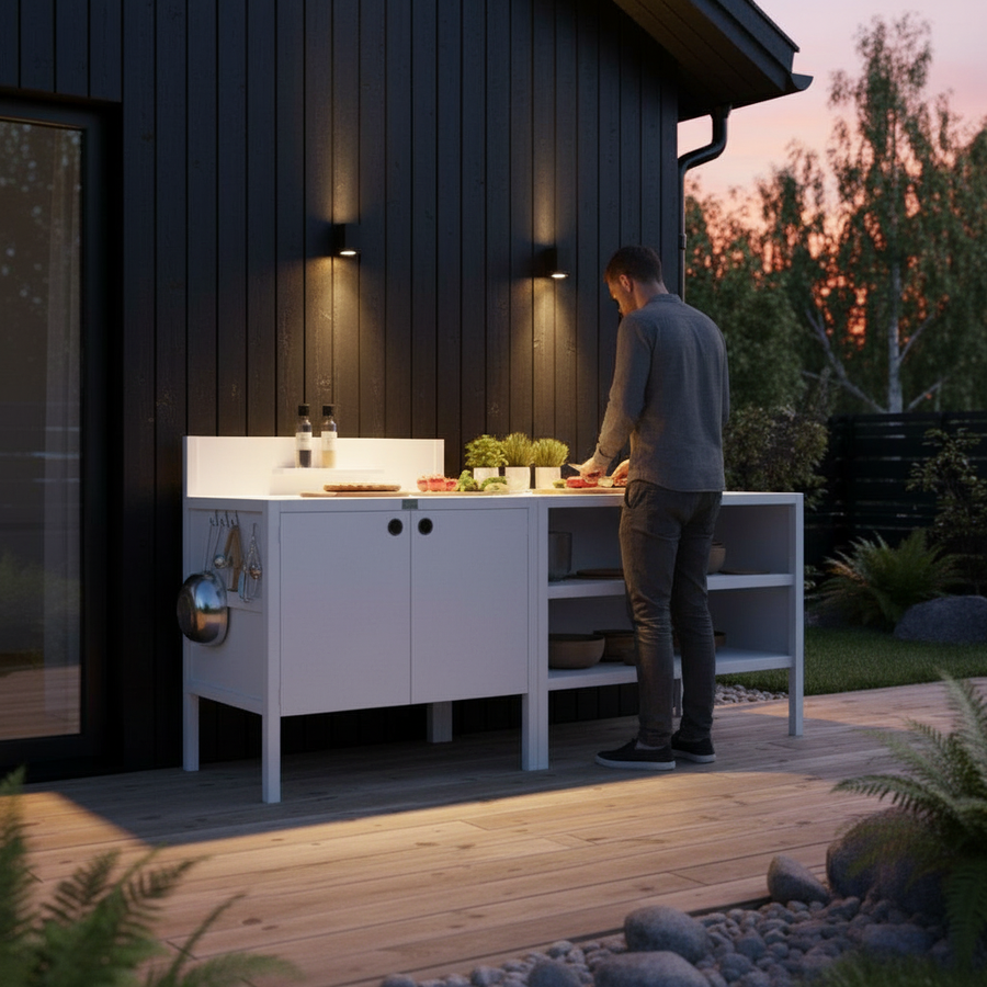 Speciale prijs UMAMI buitenkeuken module 1 + 2 inclusief hoes, wit