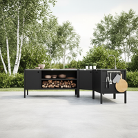 UMAMI buitenkeukenpakket, spoelmodule, hoekmodule, module 3, zwart / roestvrij staal