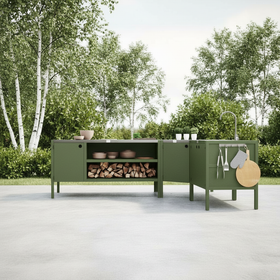 UMAMI buitenkeukenpakket, wasmodule, hoekmodule, module 3, groen/roestvrij