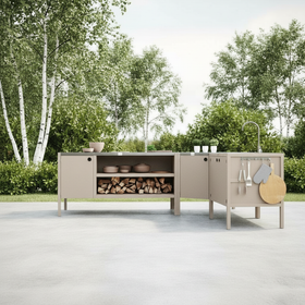 UMAMI buitenkeukenpakket, spoelmodule, hoekmodule, module 3, beige / roestvrij staal