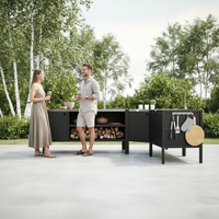 UMAMI buitenkeukenpakket, spoelmodule, hoekmodule, module 3, zwart / roestvrij staal