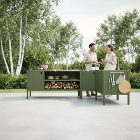 UMAMI buitenkeukenpakket, wasmodule, hoekmodule, module 3, groen/roestvrij