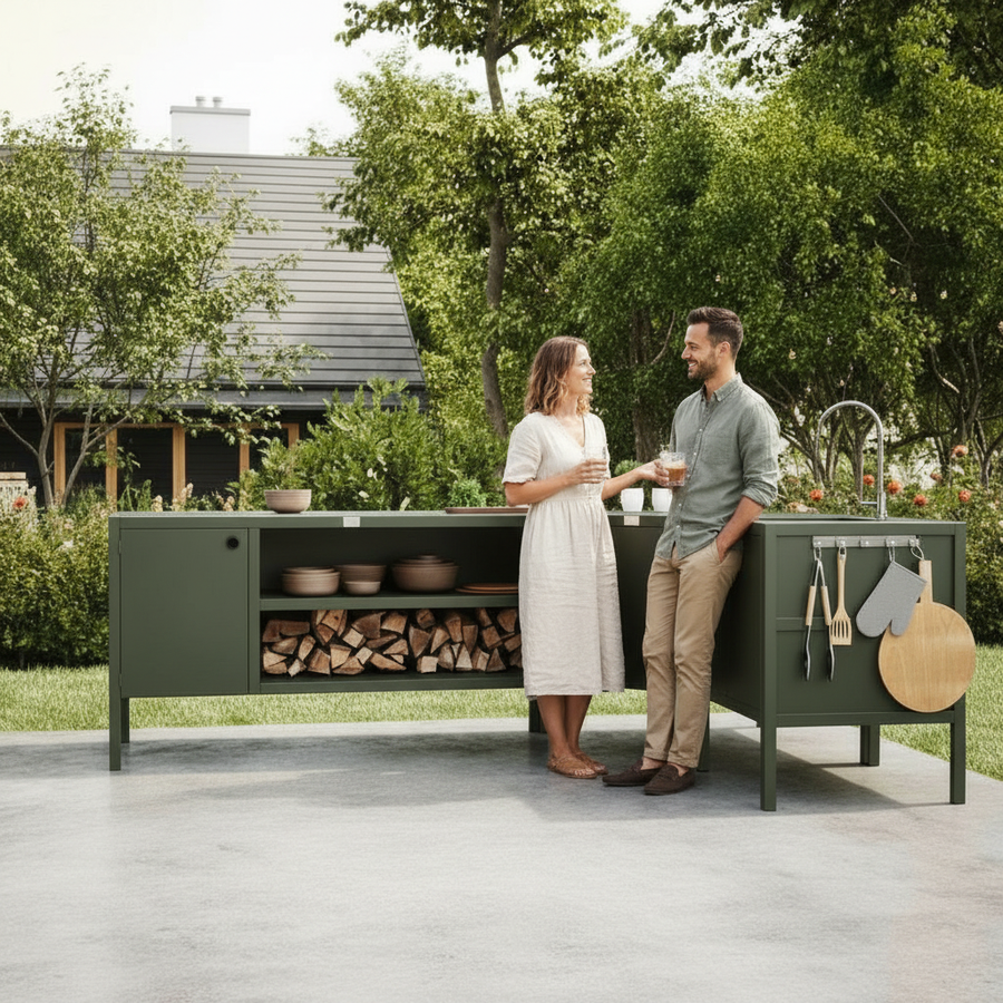 UMAMI buitenkeukenpakket, wasmodule, hoekmodule, module 3, groen