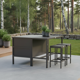 Umami module 2 met bartafel en 2 barkrukken, zwart/roestvrij