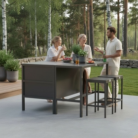 Umami module 2 met bartafel en 2 barkrukken, zwart/roestvrij