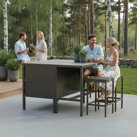 Umami module 2 met bartafel en 2 barkrukken, zwart