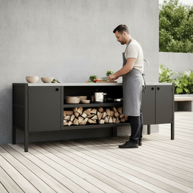 UMAMI buitenkeukenpakket, spoelmodule en module 3, zwart / roestvrij staal