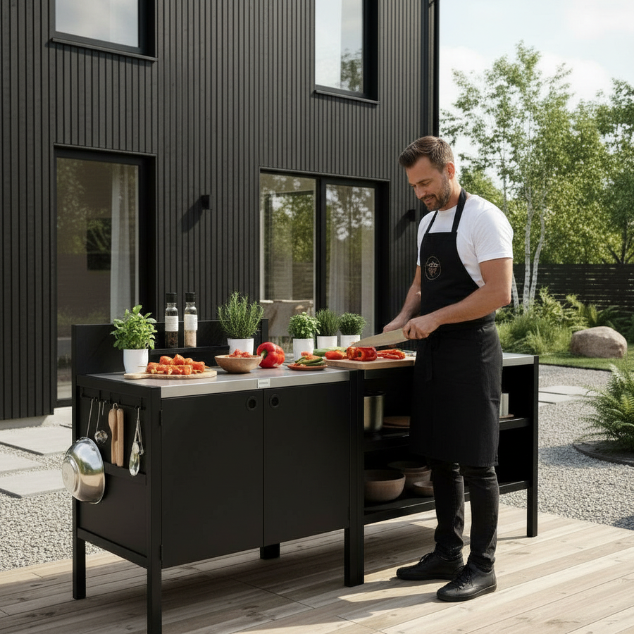 Specialprijs UMAMI buitenkeuken module 1 + 2 incl. hoes, zwart / roestvrij staal
