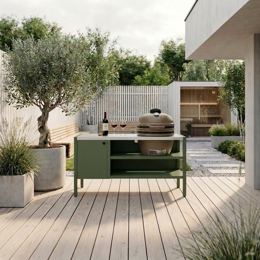 UMAMI Module 3, groen / roestvrij staal + beige kamado NORDIC FLAME 
