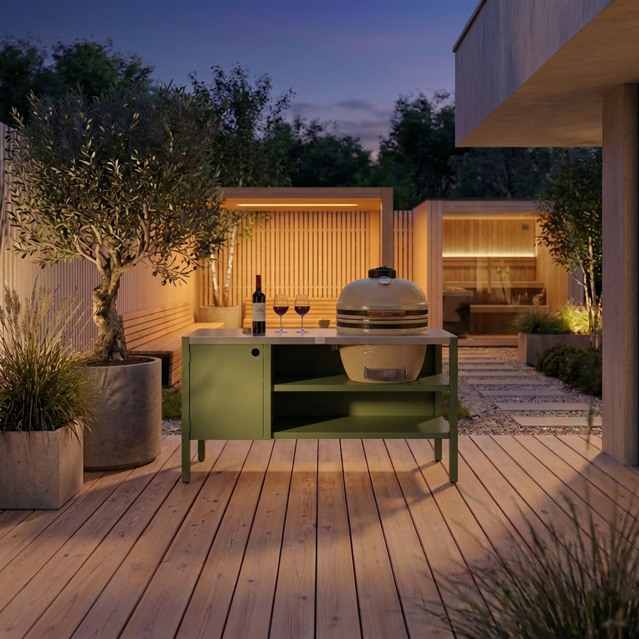 UMAMI Module 3, groen / roestvrij staal + beige kamado NORDIC FLAME 