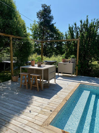 UMAMI bartafel 123cm met 4 barstoelen, beige